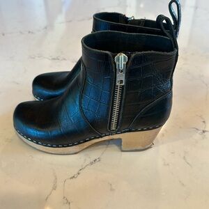 Swedish Hasbeens black crocodile booties